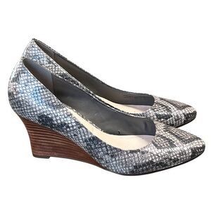 Cole Haan Lena snake print leather wedge heels